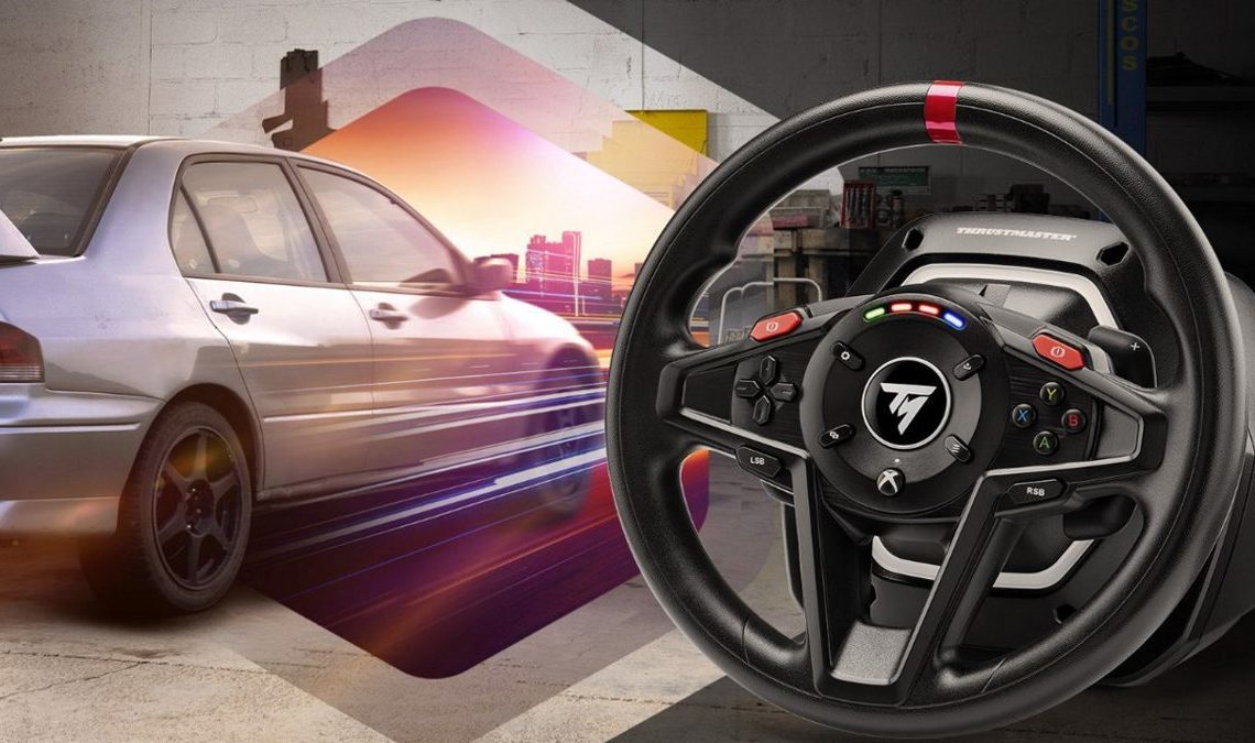 Volant et pédale : cet ensemble Thrustmaster sous licence officielle amène les jeux de course à un autre niveau.