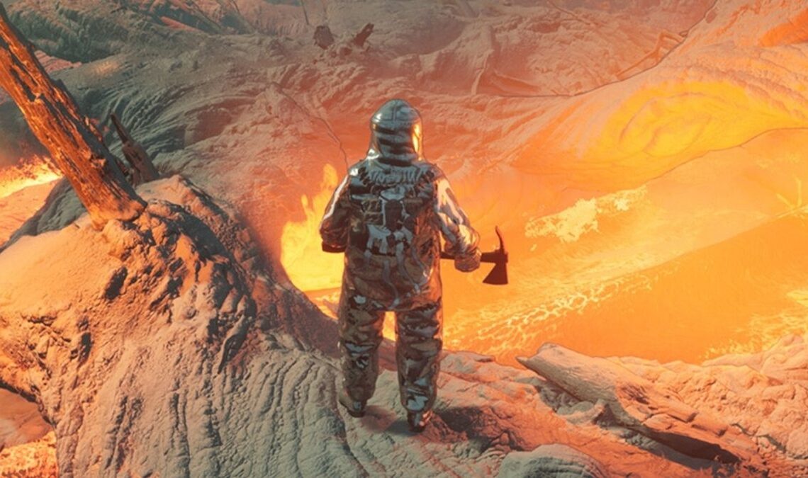 Un pompier en train de glisser vers un volcan actif. Je ne sais pas de quoi parle ce jeu mais je suis intéressé