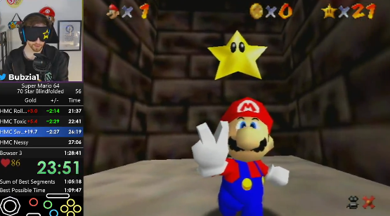 Il a essayé de passer à l'aveugle Super Mario 64, et l'a obtenu, mais avec une telle malchance qu'il ne peut pas le prouver maintenant