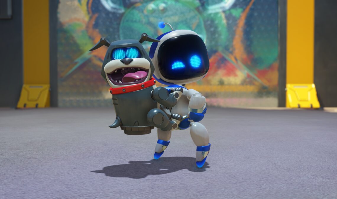 Le contenu jeté pour Astro Bot apparaît où un niveau de vol d'oiseaux et une étoile décapitée se démarque