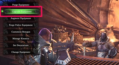 Aller à Smithy et sélectionner l'équipement de mise à niveau