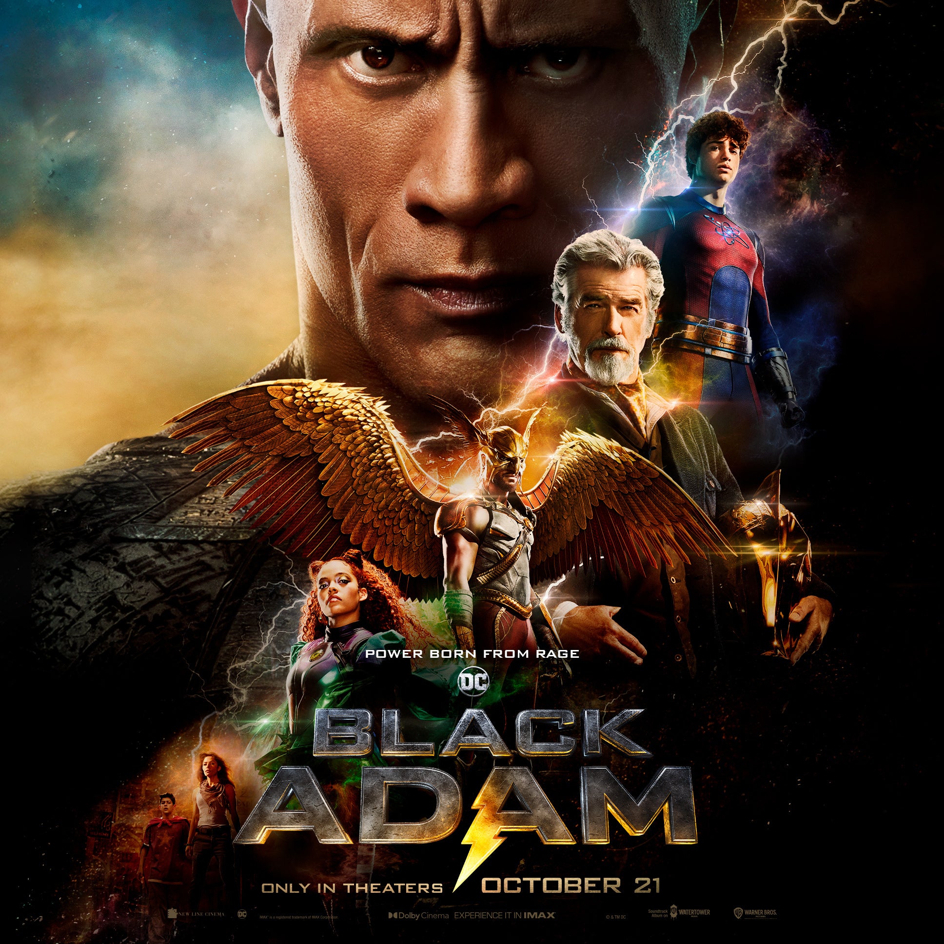 Affiche Black Adam mettant en vedette la Justice Society assemblée. (Crédit : Warner Bros.)