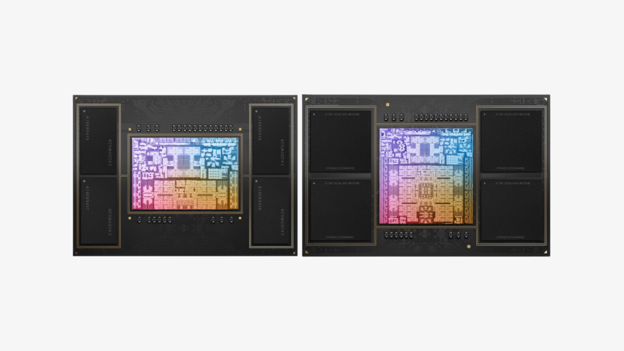 Processeurs M2 Pro (à gauche) et M2 Max (à droite) d'Apple |  Image : Pomme