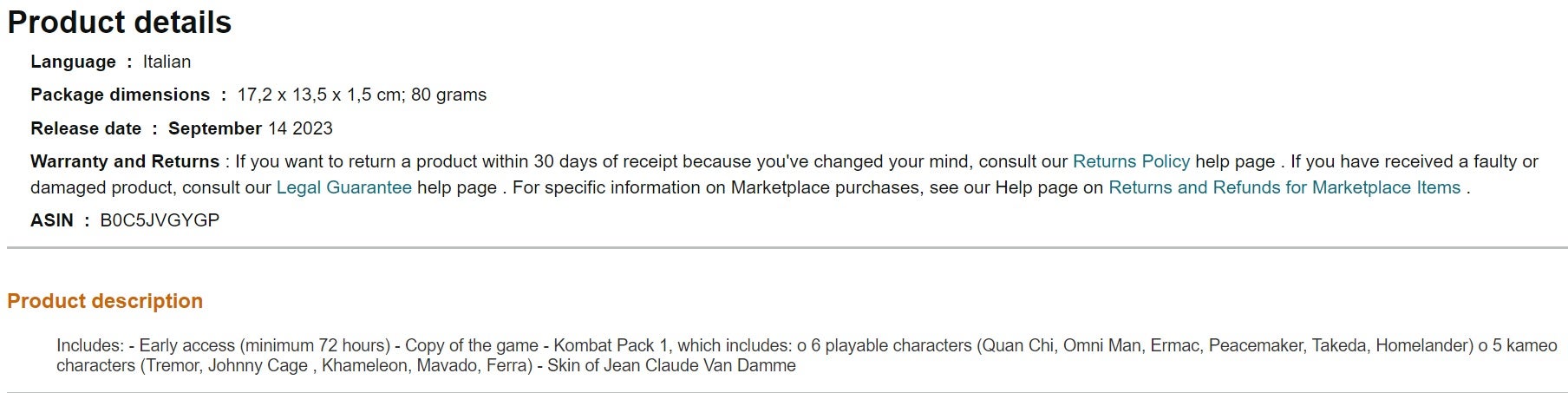 Source : Amazon Italie