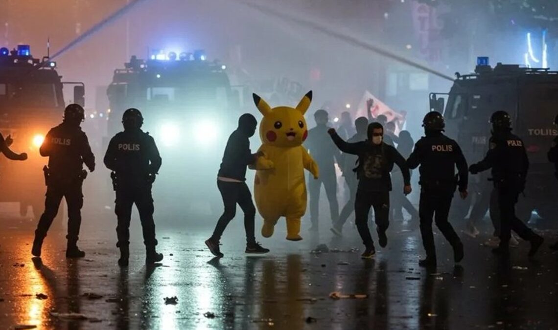 Les passants hallucinent en voyant un pikachu fuyant la police lors de manifestations à Türkiye